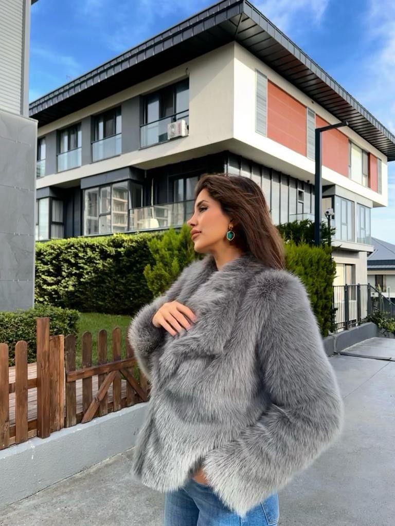 Hilda Zra Model Şal Yaka Gri Kürk 1707434