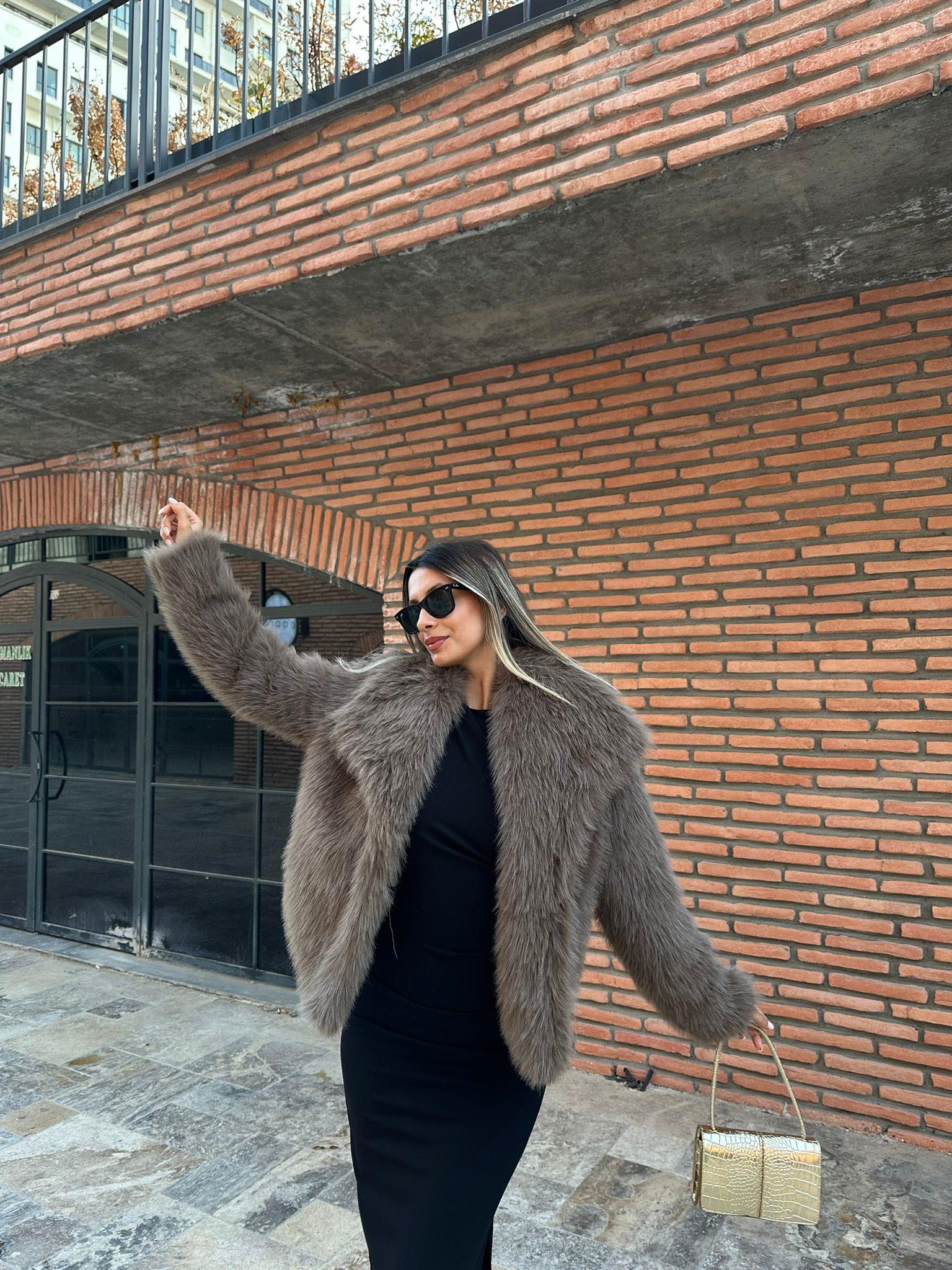Hilda Zra Model Şal Yaka Kahverengi Kürk 1707434