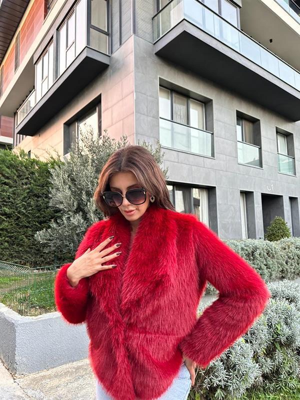 Hilda Zra Model Şal Yaka Kırmızı Kürk 1707434