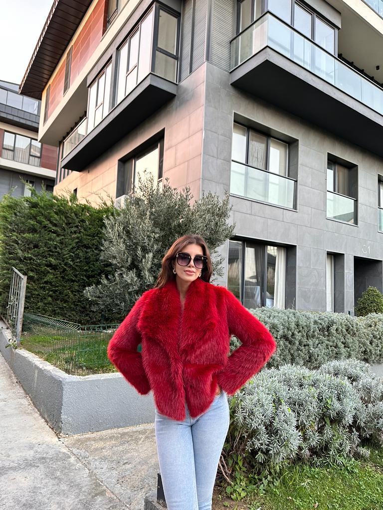 Hilda Zra Model Şal Yaka Kırmızı Kürk 1707434