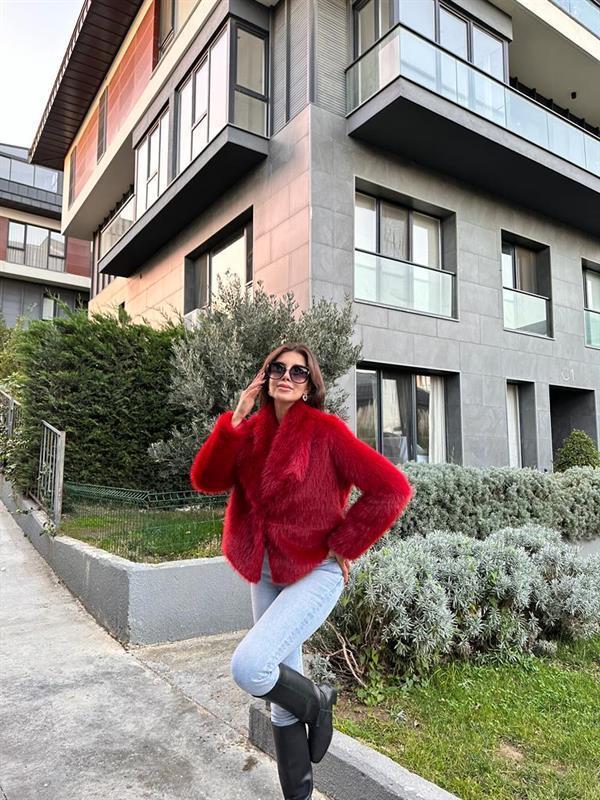 Hilda Zra Model Şal Yaka Kırmızı Kürk 1707434