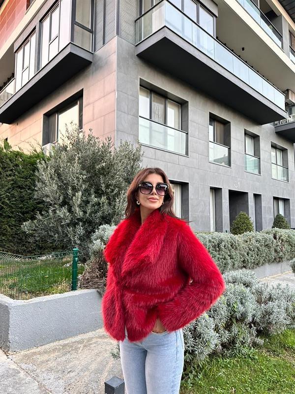 Hilda Zra Model Şal Yaka Kırmızı Kürk 1707434
