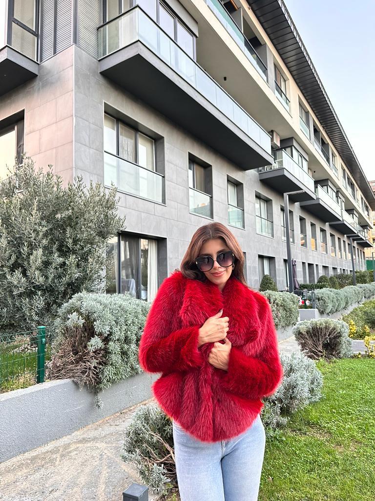 Hilda Zra Model Şal Yaka Kırmızı Kürk 1707434