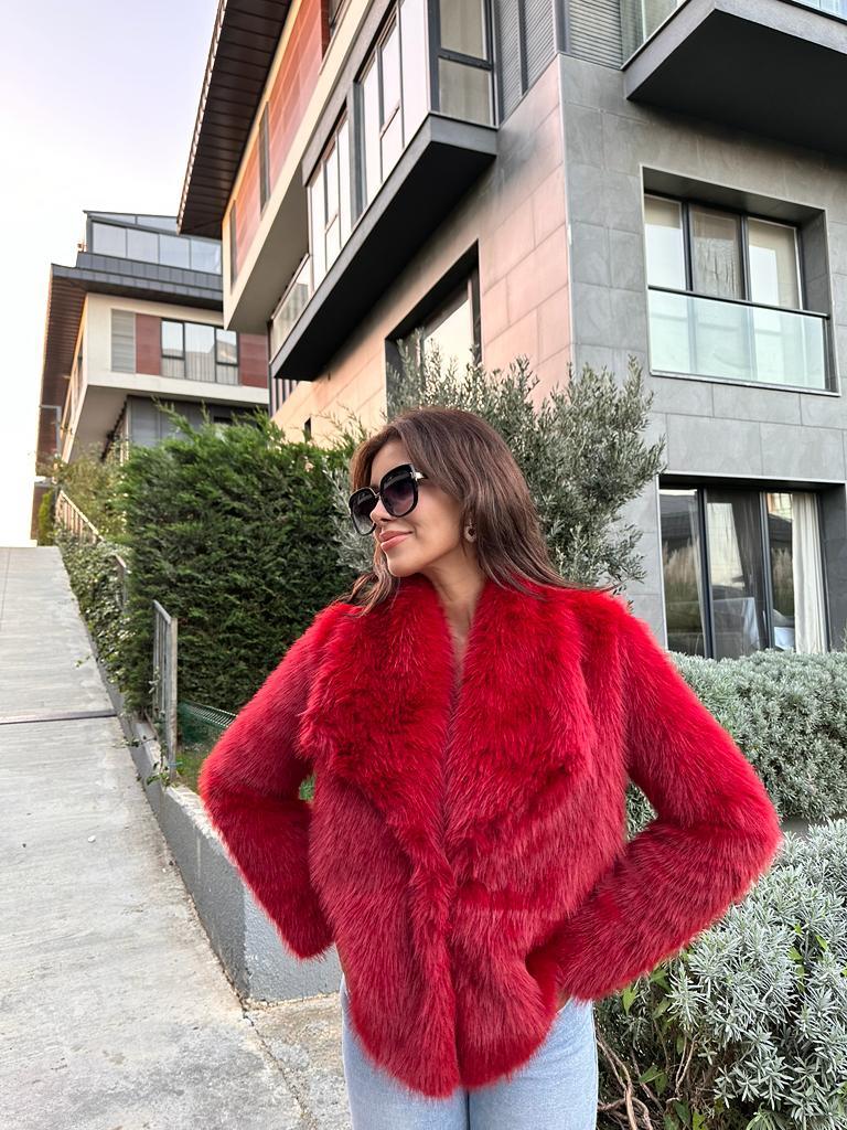 Hilda Zra Model Şal Yaka Kırmızı Kürk 1707434