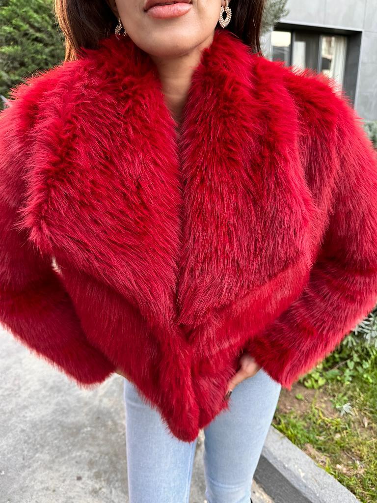 Hilda Zra Model Şal Yaka Kırmızı Kürk 1707434