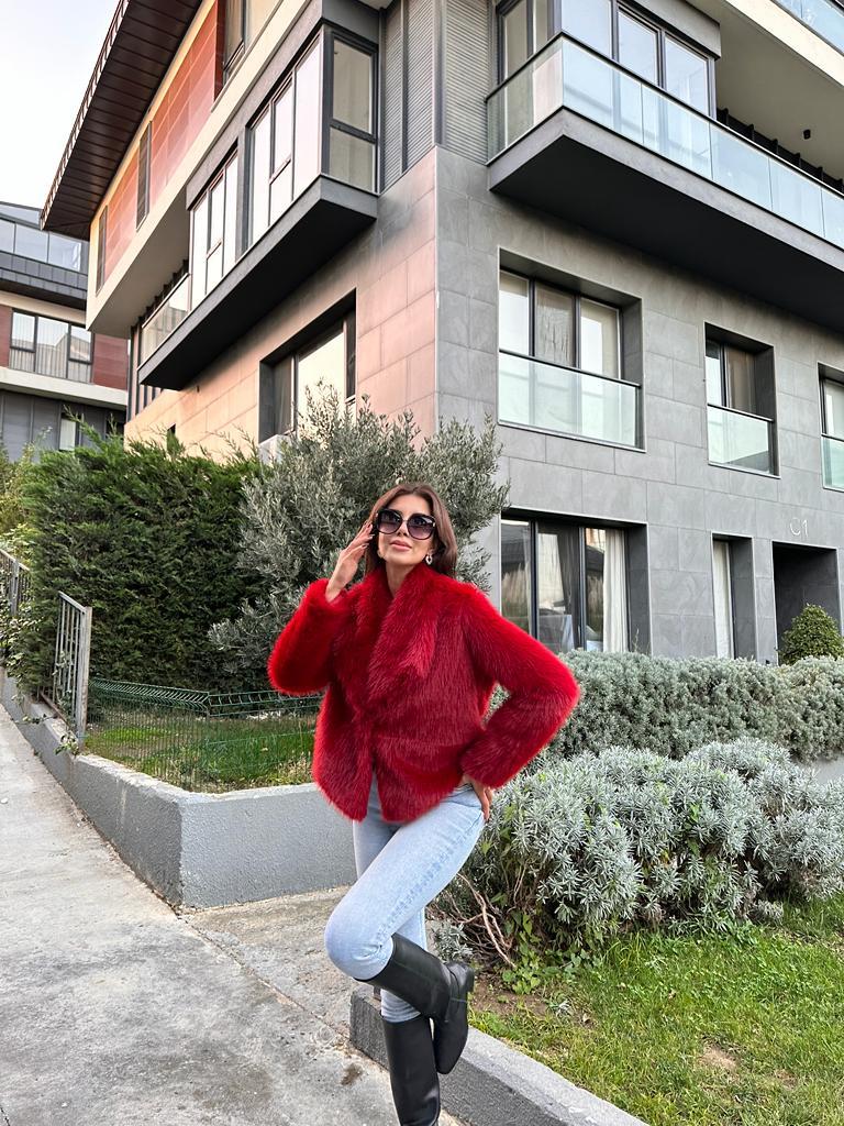 Hilda Zra Model Şal Yaka Kırmızı Kürk 1707434