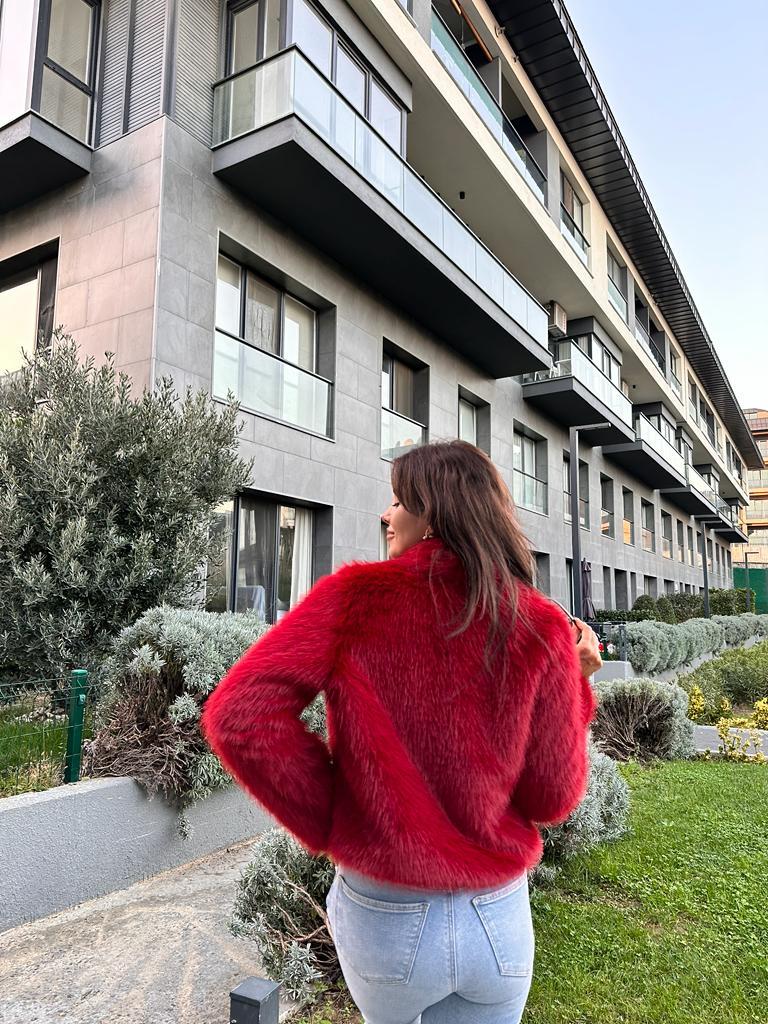 Hilda Zra Model Şal Yaka Kırmızı Kürk 1707434