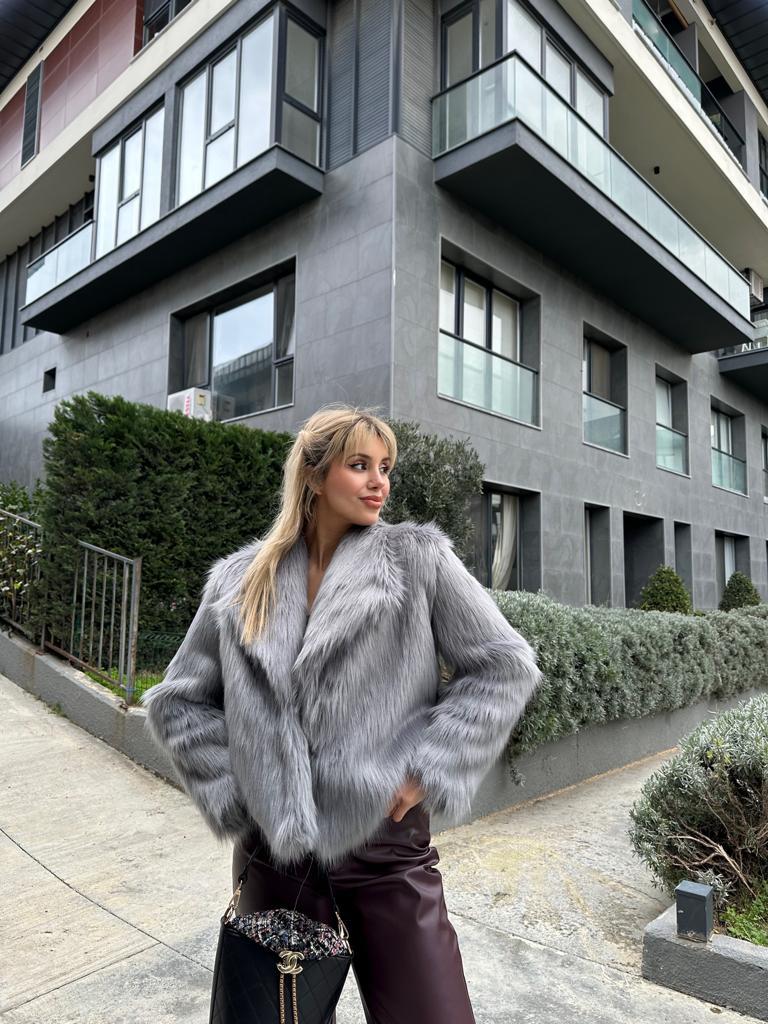 Hilda Zra Model Şal Yaka Kül Gri Kürk 1707434