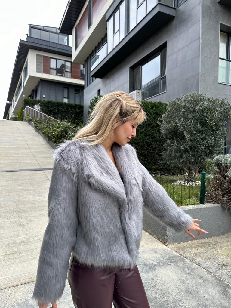 Hilda Zra Model Şal Yaka Kül Gri Kürk 1707434