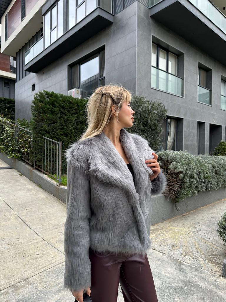 Hilda Zra Model Şal Yaka Kül Gri Kürk 1707434