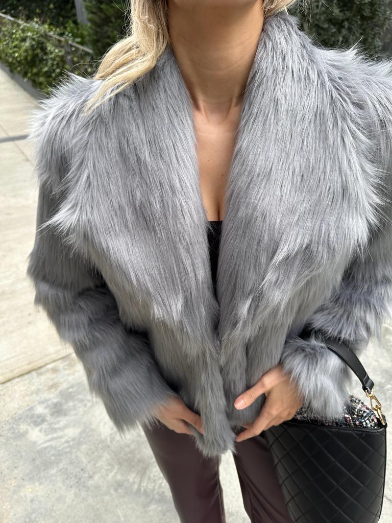 Hilda Zra Model Şal Yaka Kül Gri Kürk 1707434