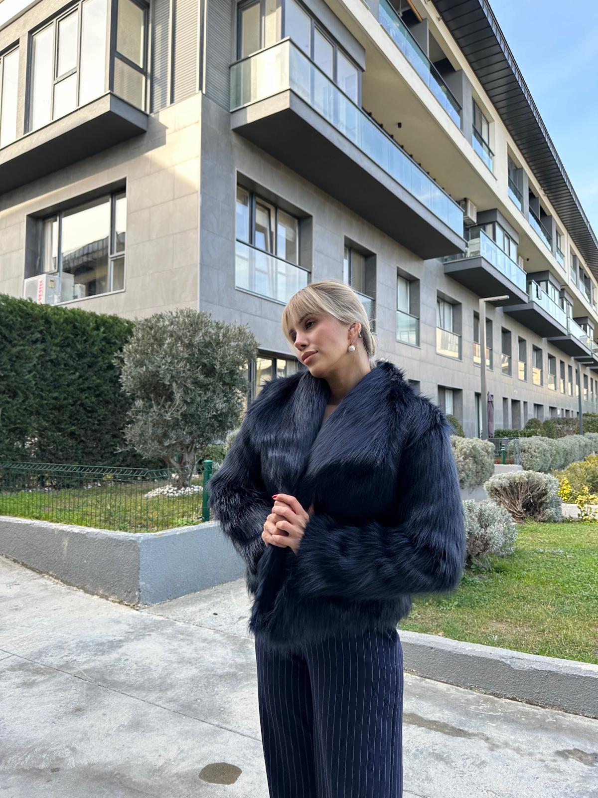 Hilda Zra Model Şal Yaka Lacivert Kürk 1707434