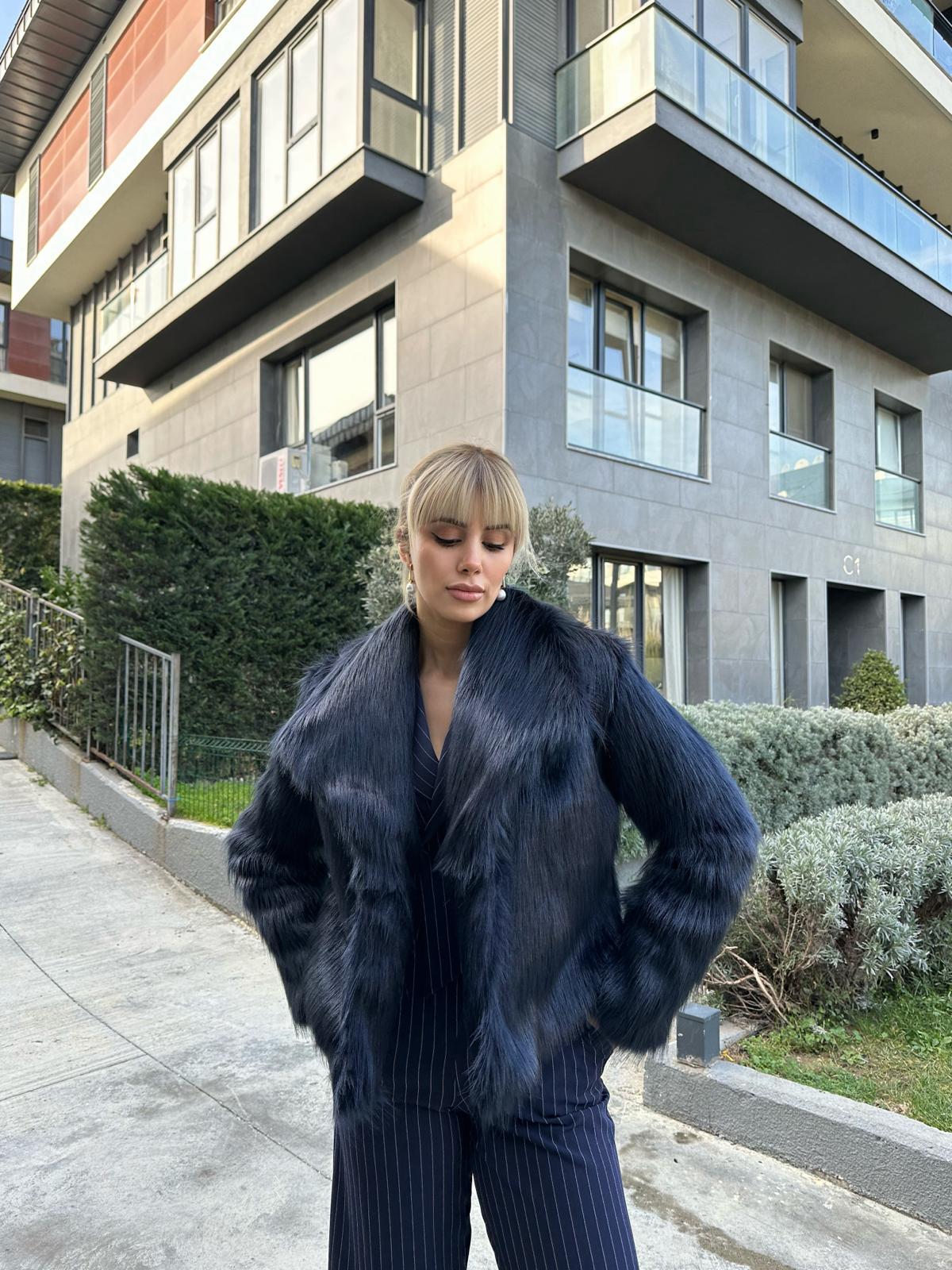 Hilda Zra Model Şal Yaka Lacivert Kürk 1707434