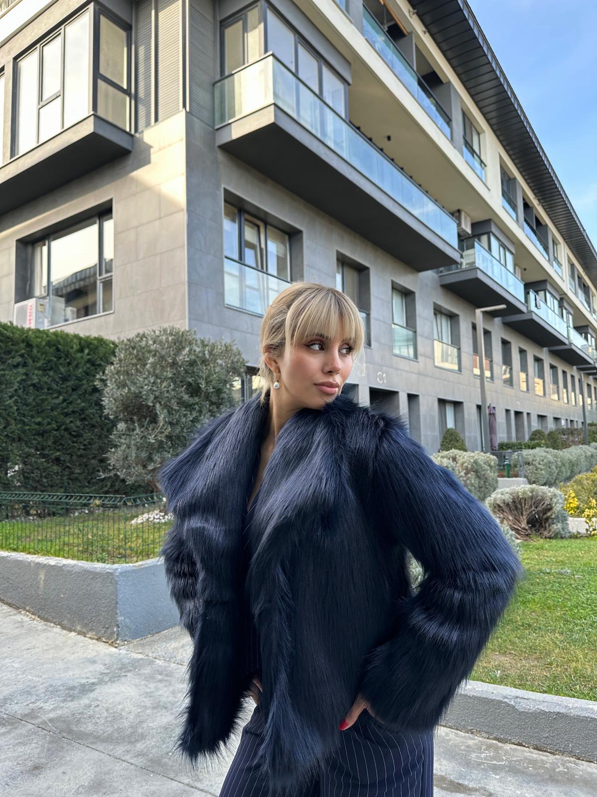 Hilda Zra Model Şal Yaka Lacivert Kürk 1707434