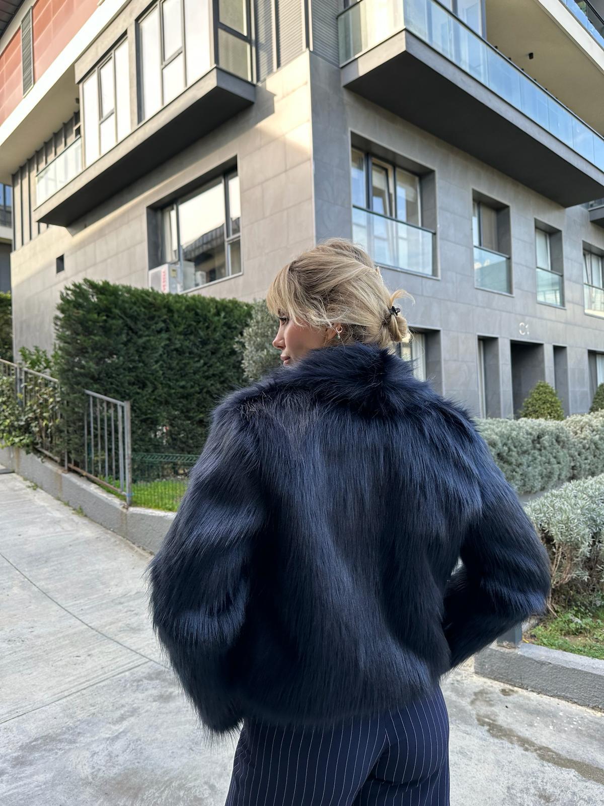 Hilda Zra Model Şal Yaka Lacivert Kürk 1707434