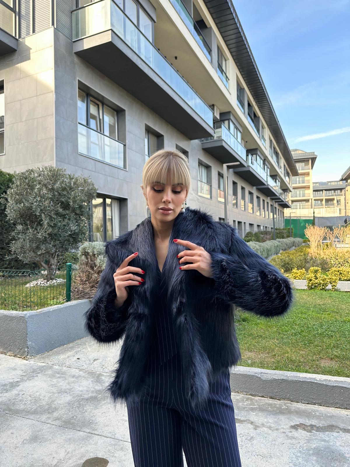 Hilda Zra Model Şal Yaka Lacivert Kürk 1707434