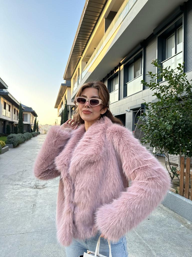 Hilda Zra Model Şal Yaka Pembe Kürk 1707434