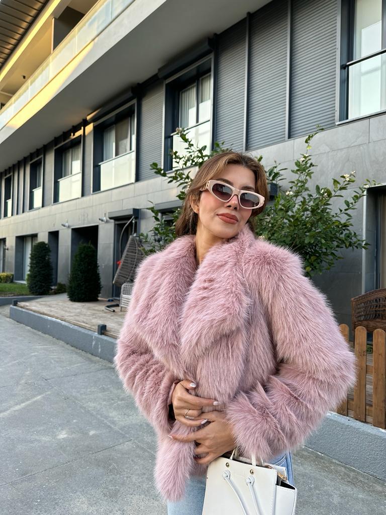 Hilda Zra Model Şal Yaka Pembe Kürk 1707434