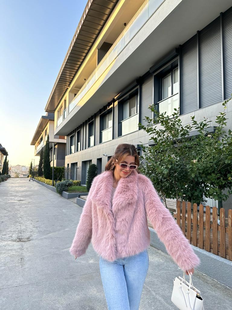Hilda Zra Model Şal Yaka Pembe Kürk 1707434