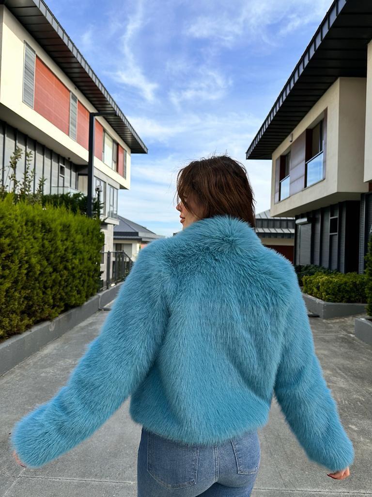 Hilda Zra Model Şal Yaka Turkuaz Kürk 1707434