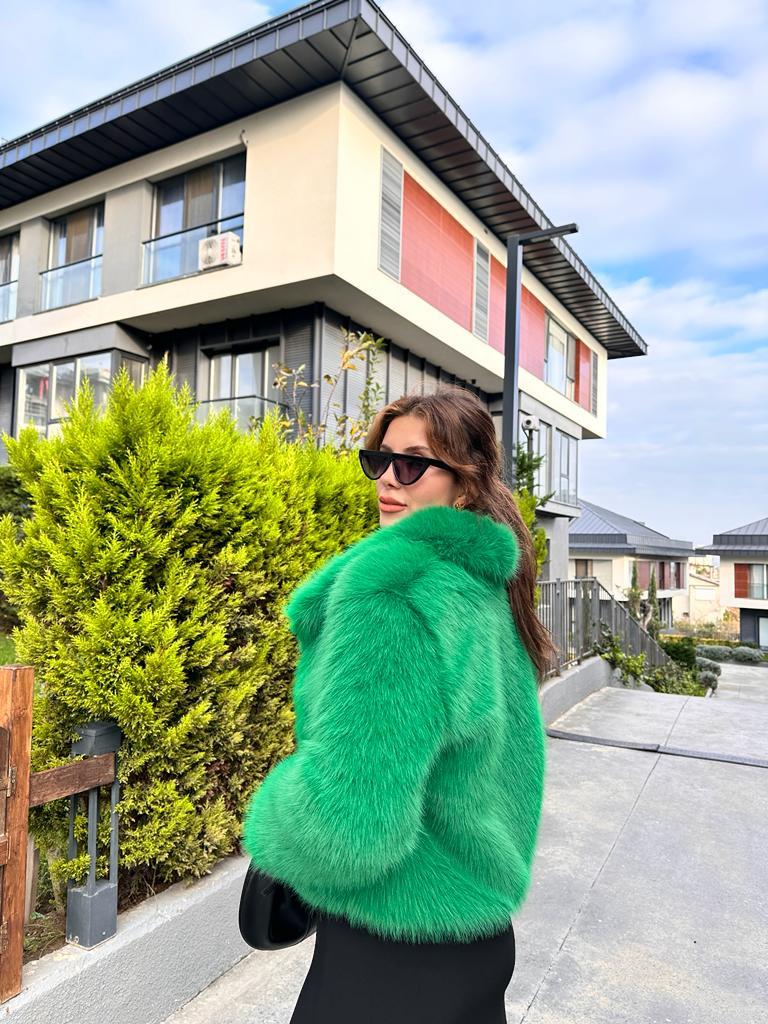 Hilda Zra Model Şal Yaka Yeşil Kürk 1707434