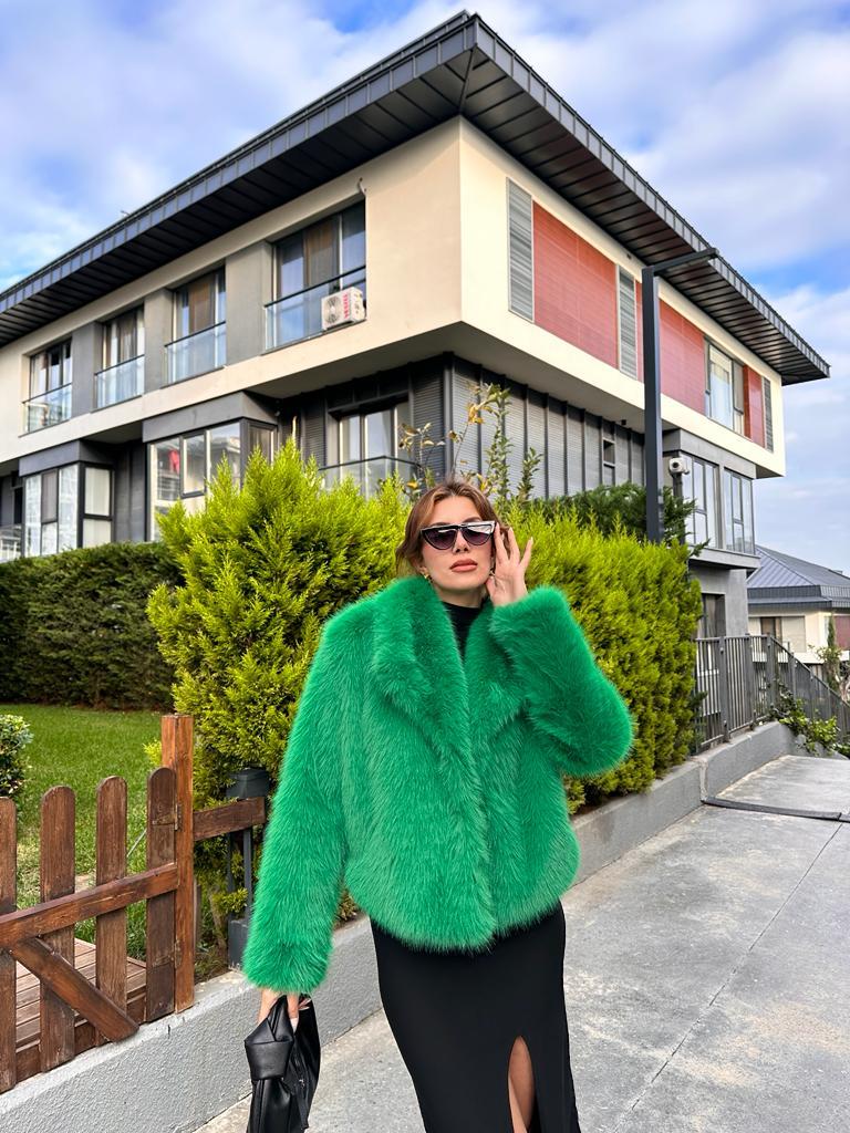 Hilda Zra Model Şal Yaka Yeşil Kürk 1707434