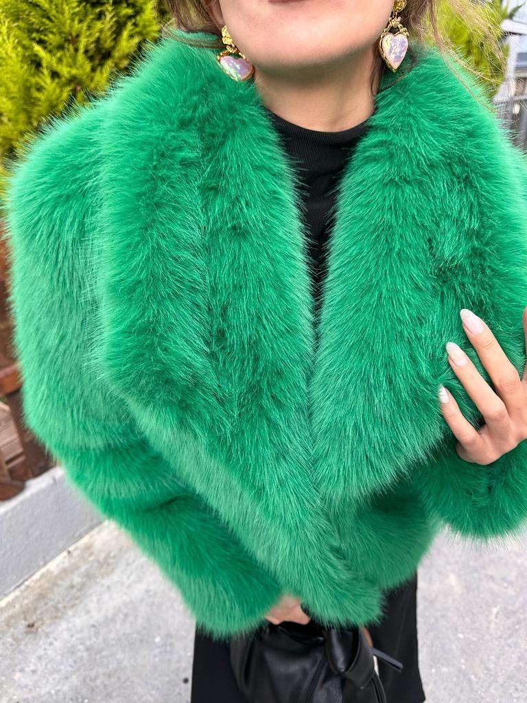 Hilda Zra Model Şal Yaka Yeşil Kürk 1707434