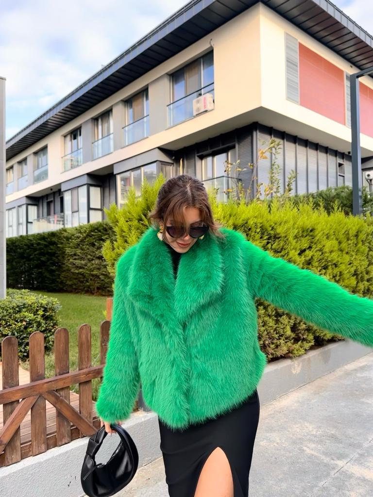 Hilda Zra Model Şal Yaka Yeşil Kürk 1707434
