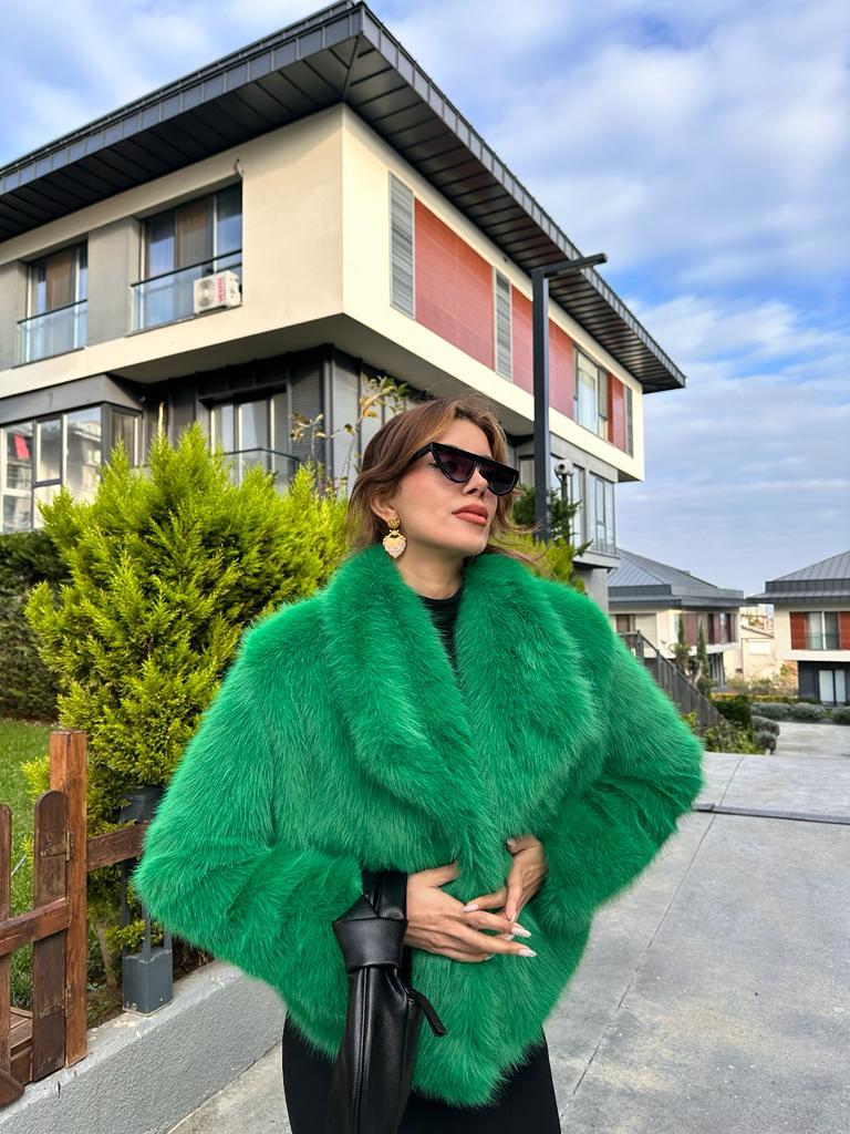 Hilda Zra Model Şal Yaka Yeşil Kürk 1707434
