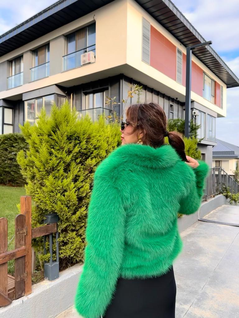 Hilda Zra Model Şal Yaka Yeşil Kürk 1707434