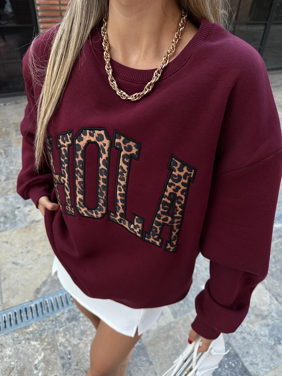 Hola Leopar Desen Bordo Sweat Bordo swt1060htfsn