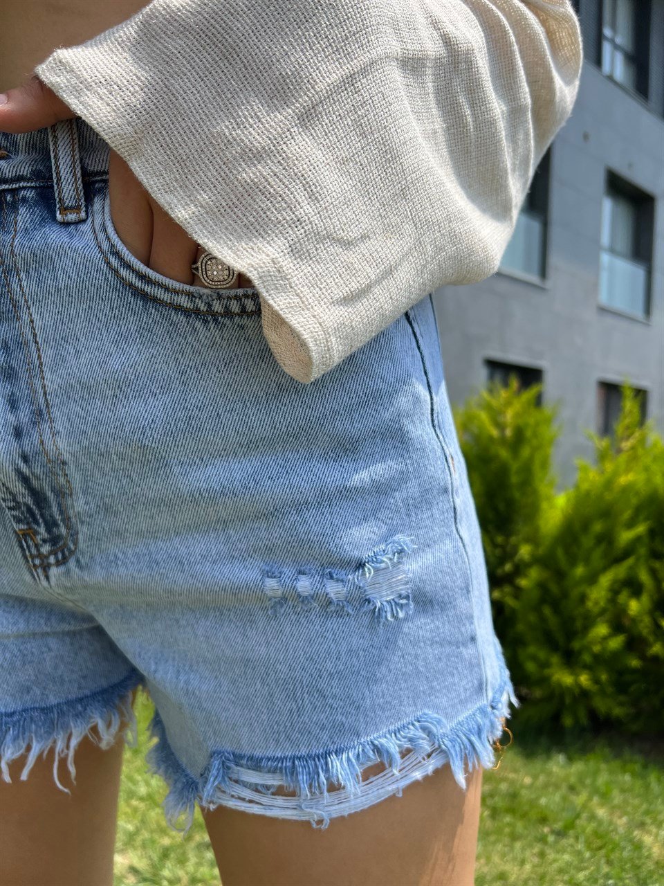 Ice Blue Jean Şort