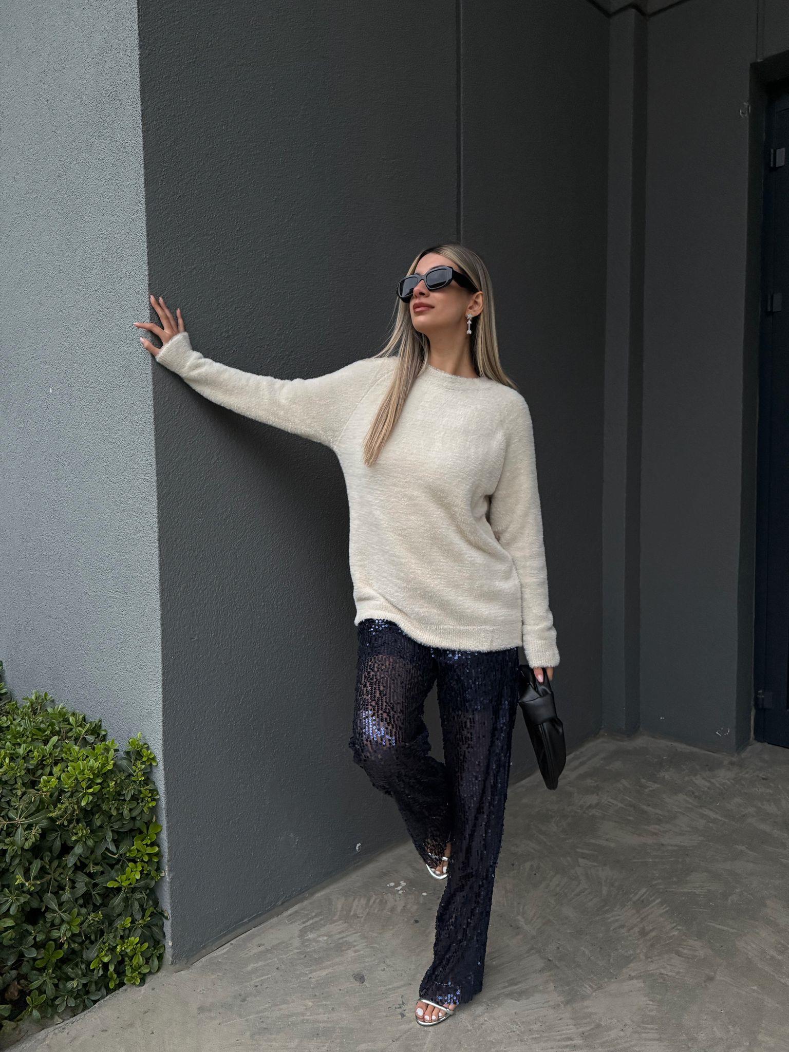 İçi Astar Şortlu Payetli Lacivert Pantolon pant2082crm