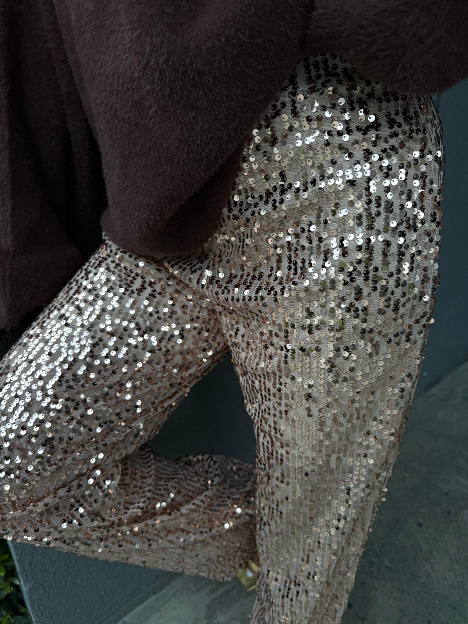 İçi Astar Şortlu Payetli Rose Pantolon pant2082crm