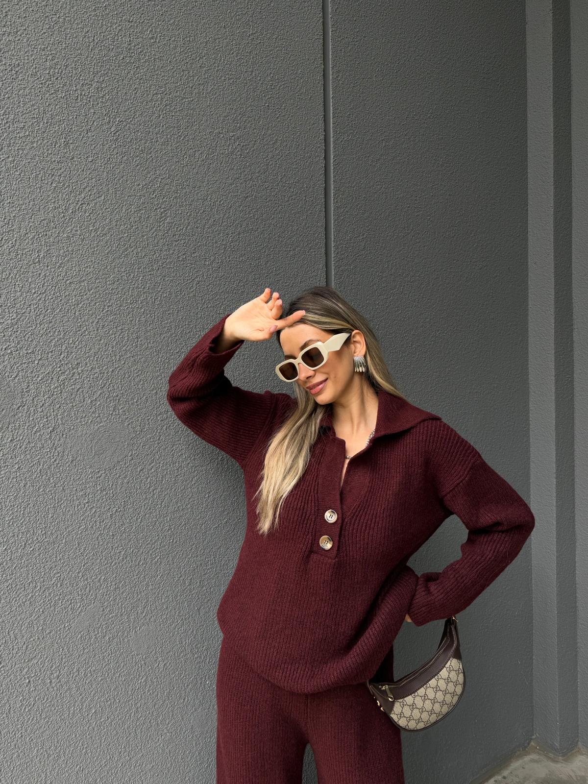 İki Düğme Triko Bordo Takım ttkm2163jij