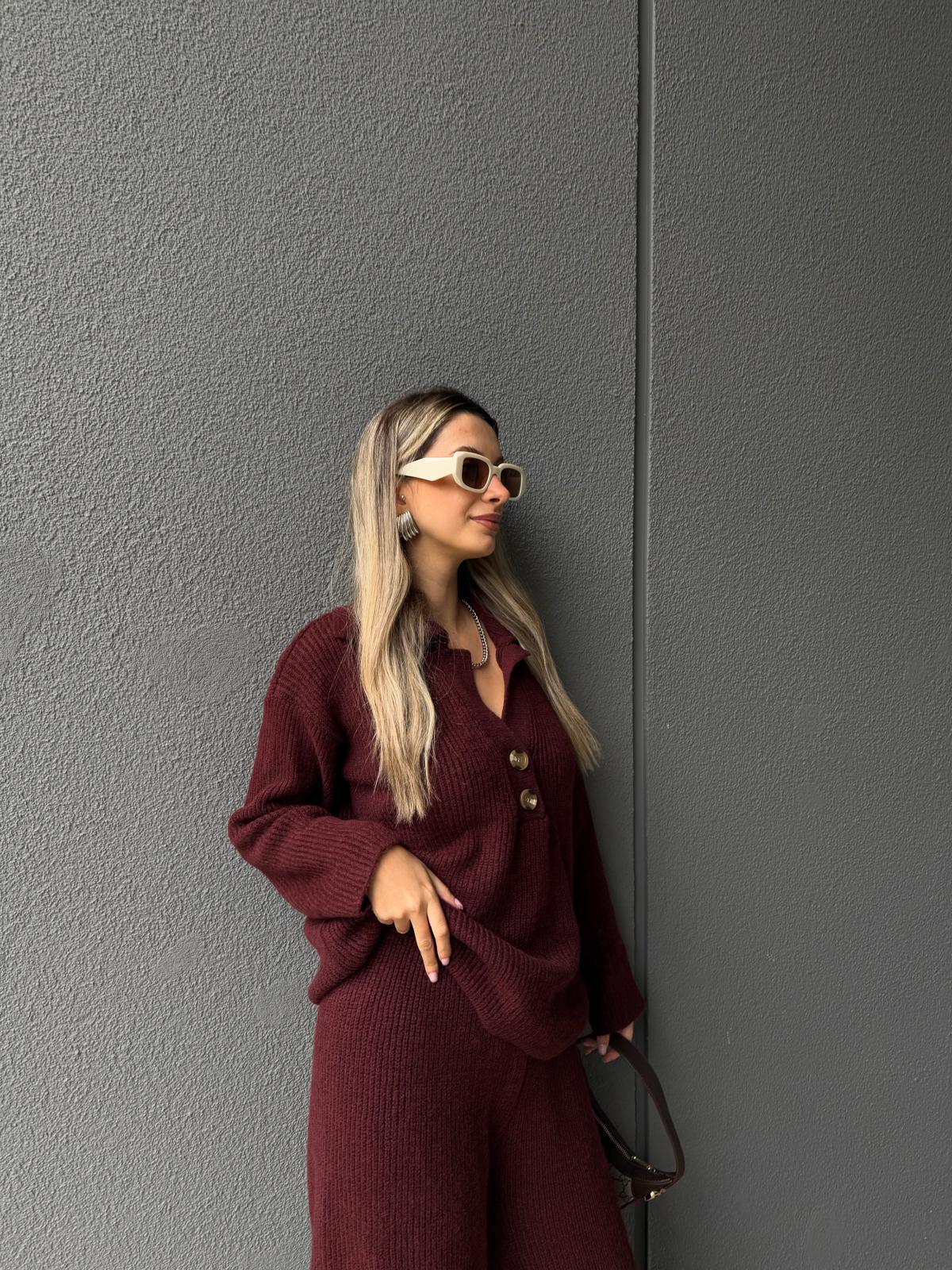 İki Düğme Triko Bordo Takım ttkm2163jij