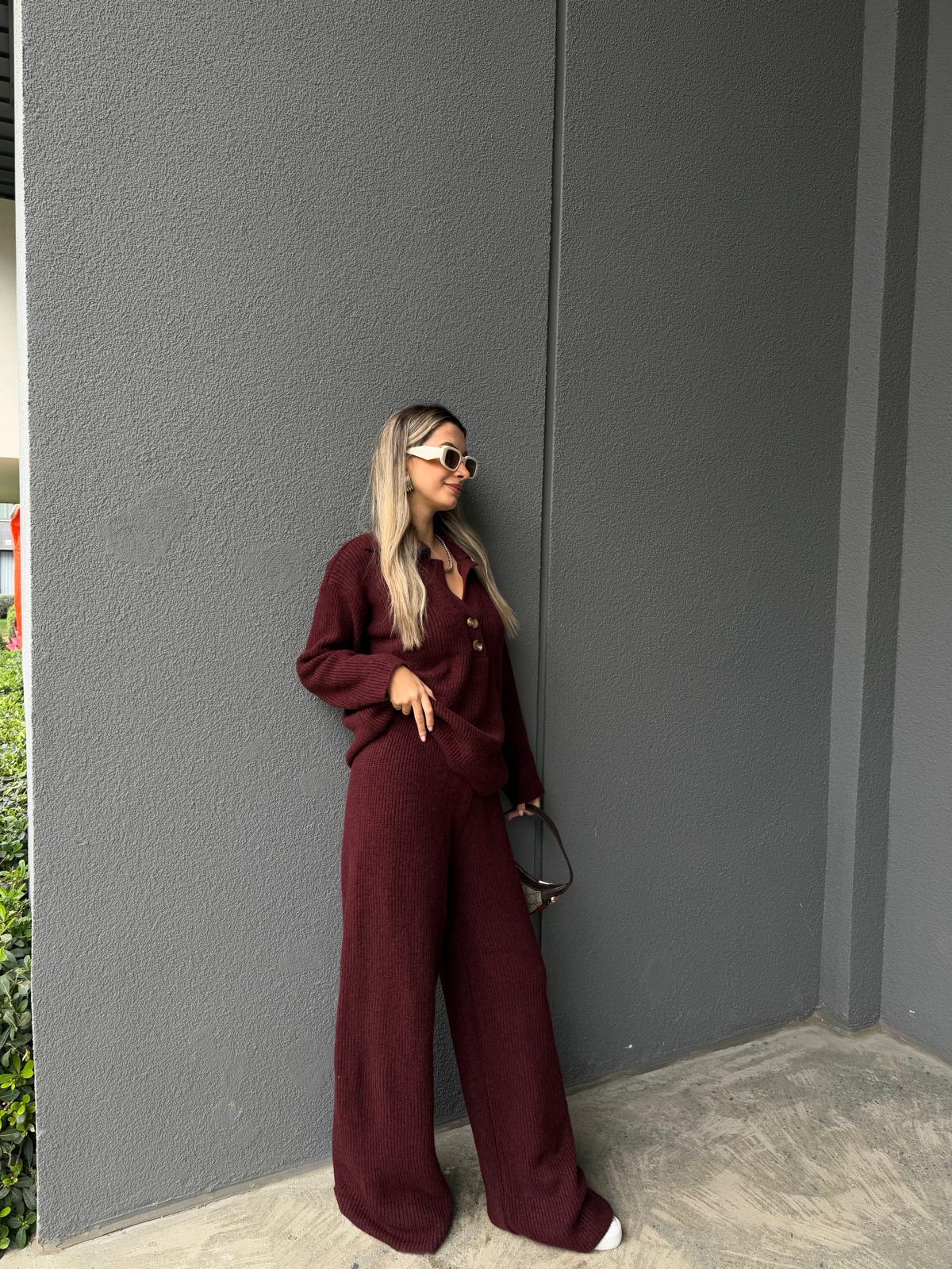 İki Düğme Triko Bordo Takım ttkm2163jij