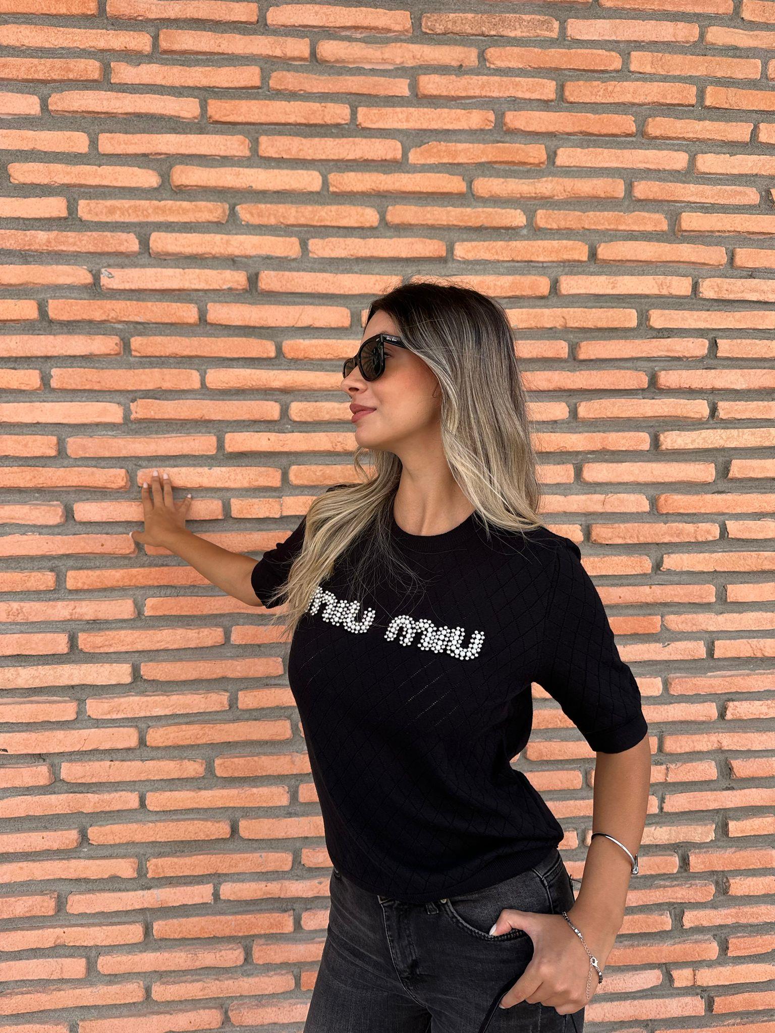 İnci Yazılı Marka Bluz Siyah 0706273