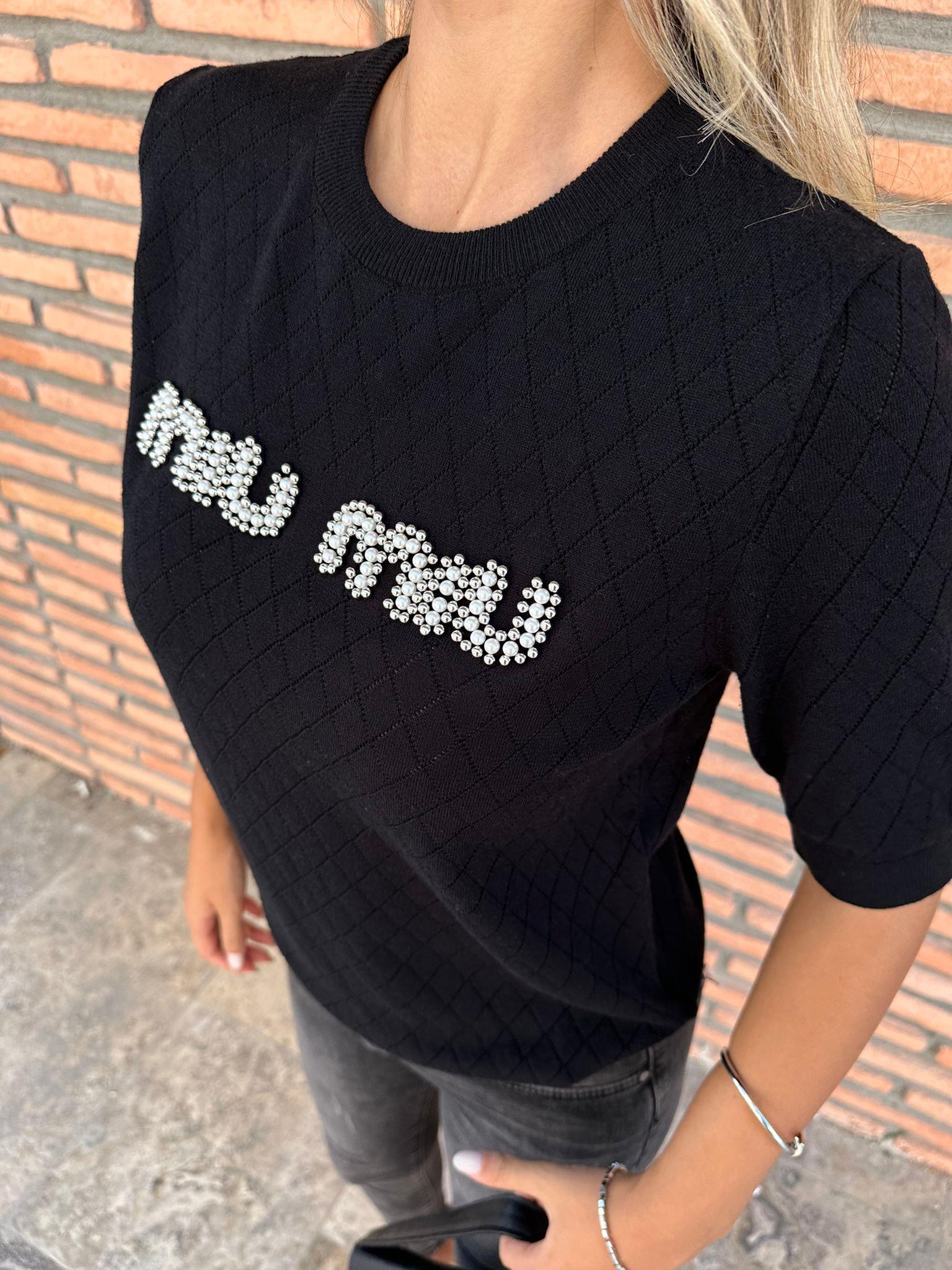 İnci Yazılı Marka Bluz Siyah 0706273