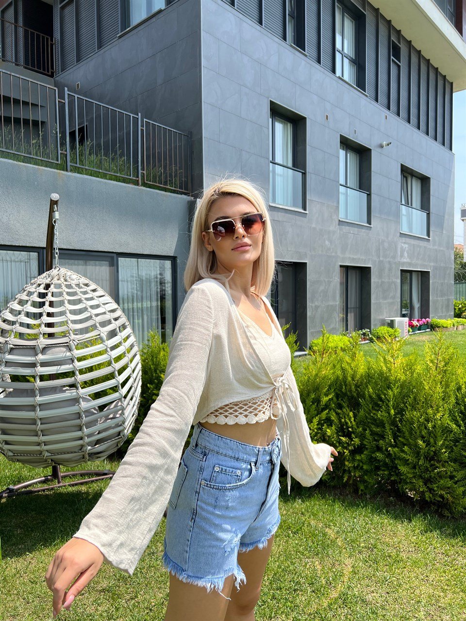 İp Bağcıklı İkili Keten Crop