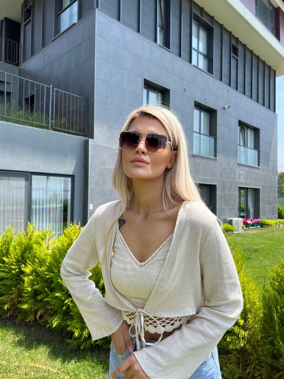 İp Bağcıklı İkili Keten Crop