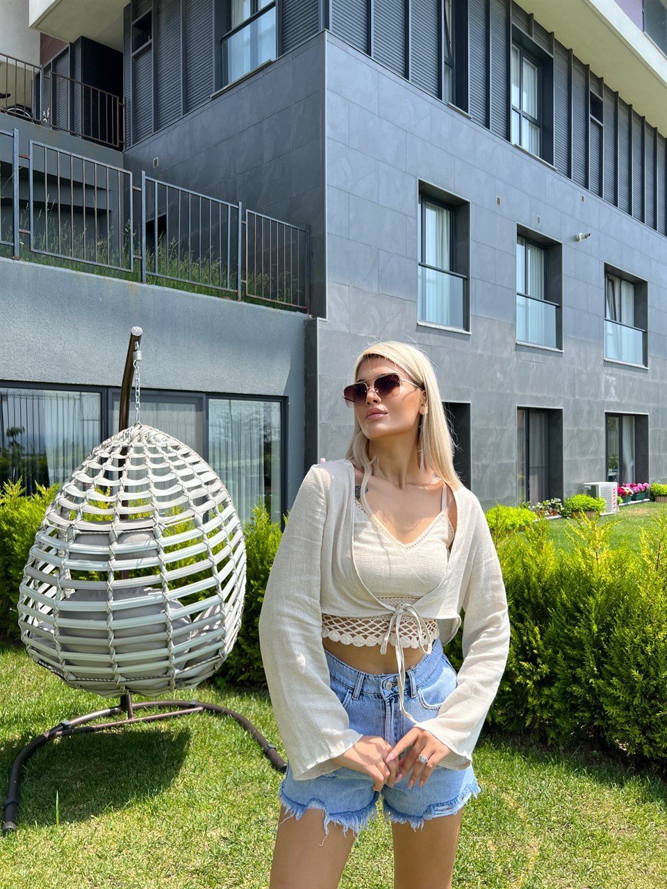 İp Bağcıklı İkili Keten Crop
