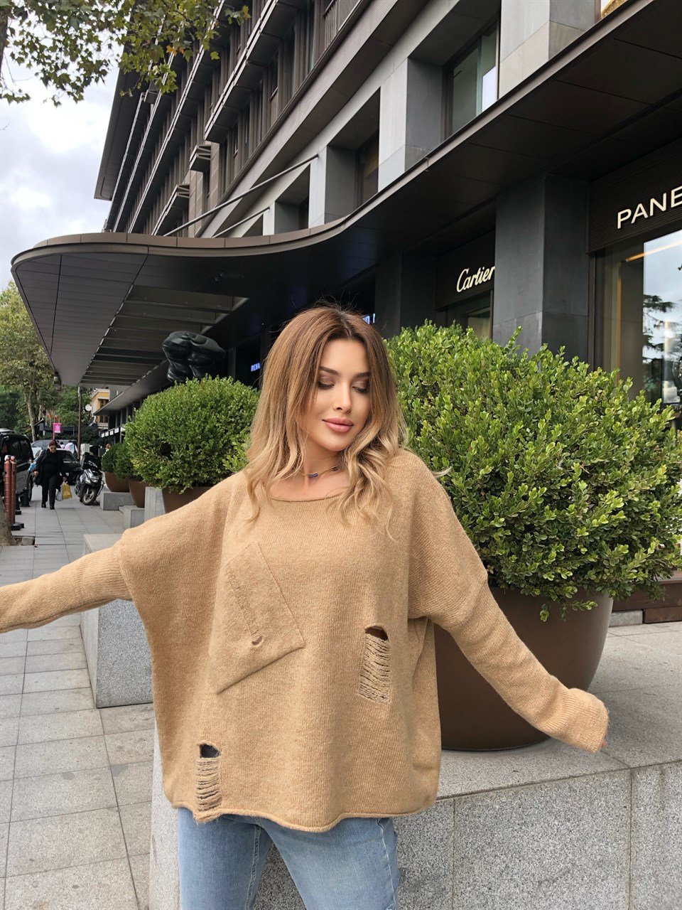 İthal Cep Detay Camel Kazak