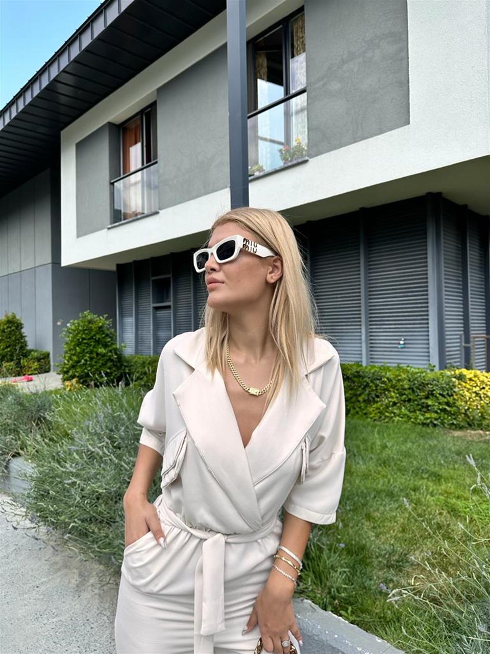 İthal Double Cepli Tulum Krem 1506283