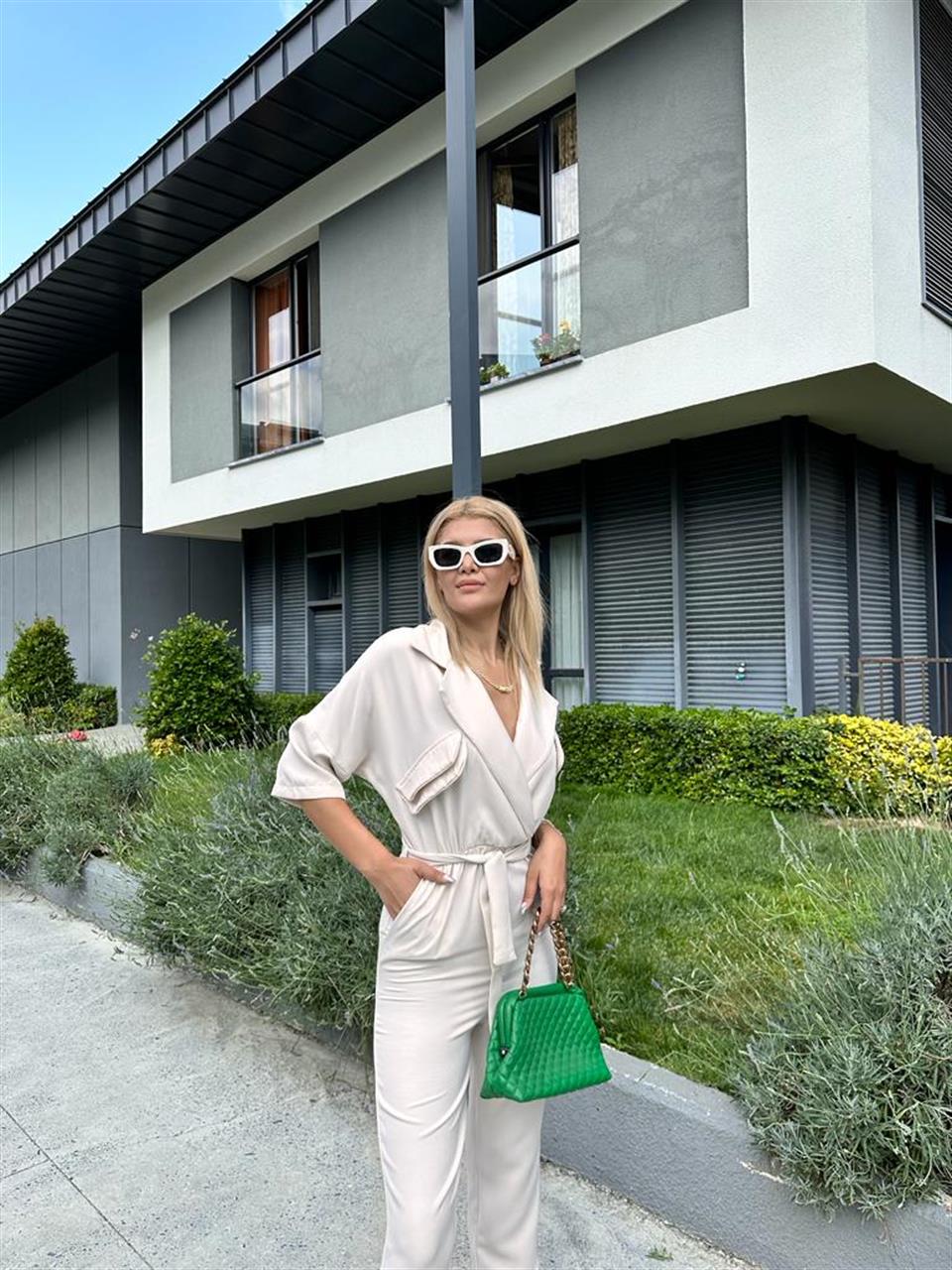 İthal Double Cepli Tulum Krem 1506283