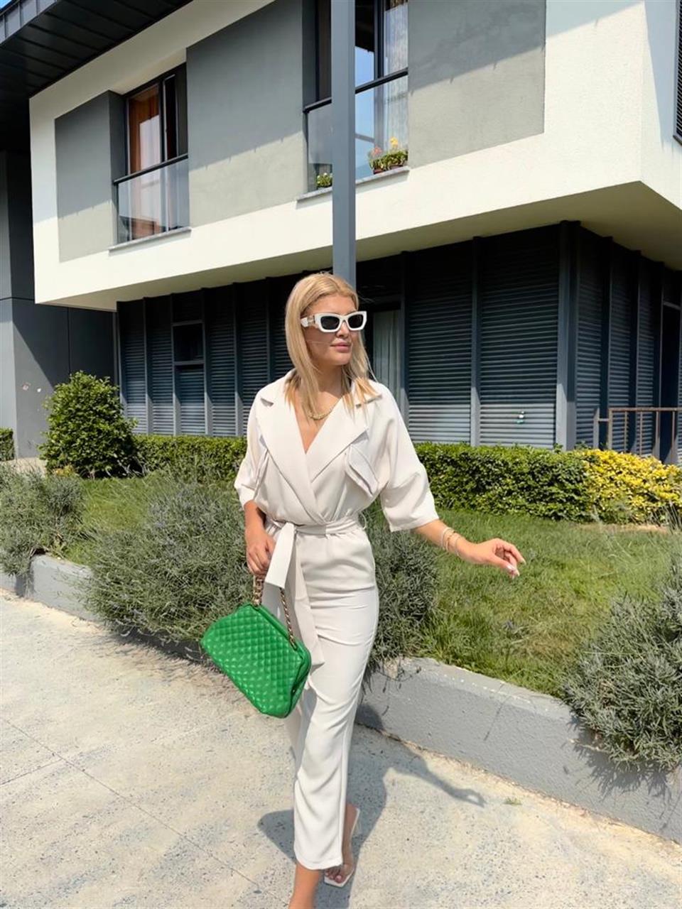 İthal Double Cepli Tulum Krem 1506283