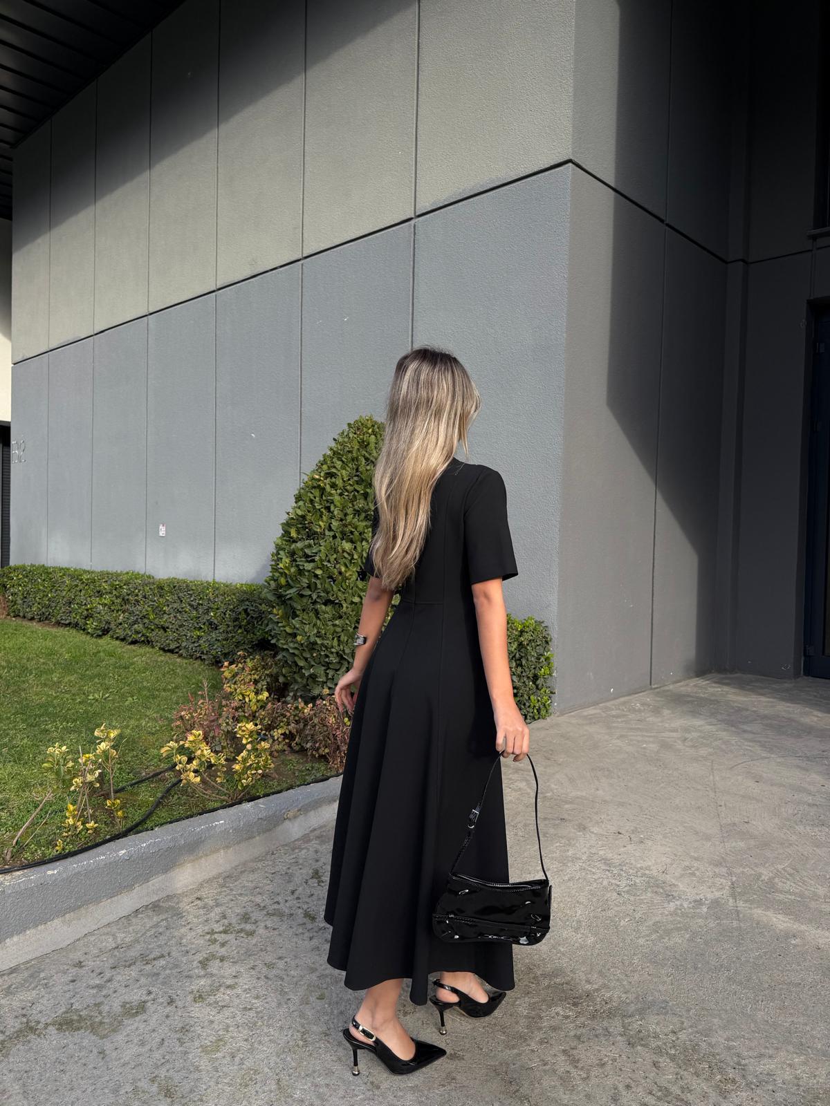 İthal Kumaş Eteği Volanlı Elbise Siyah kelb2175swmn