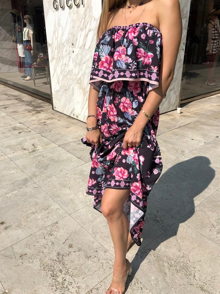 ithal Multi Şifon Madonna Yaka Elbise