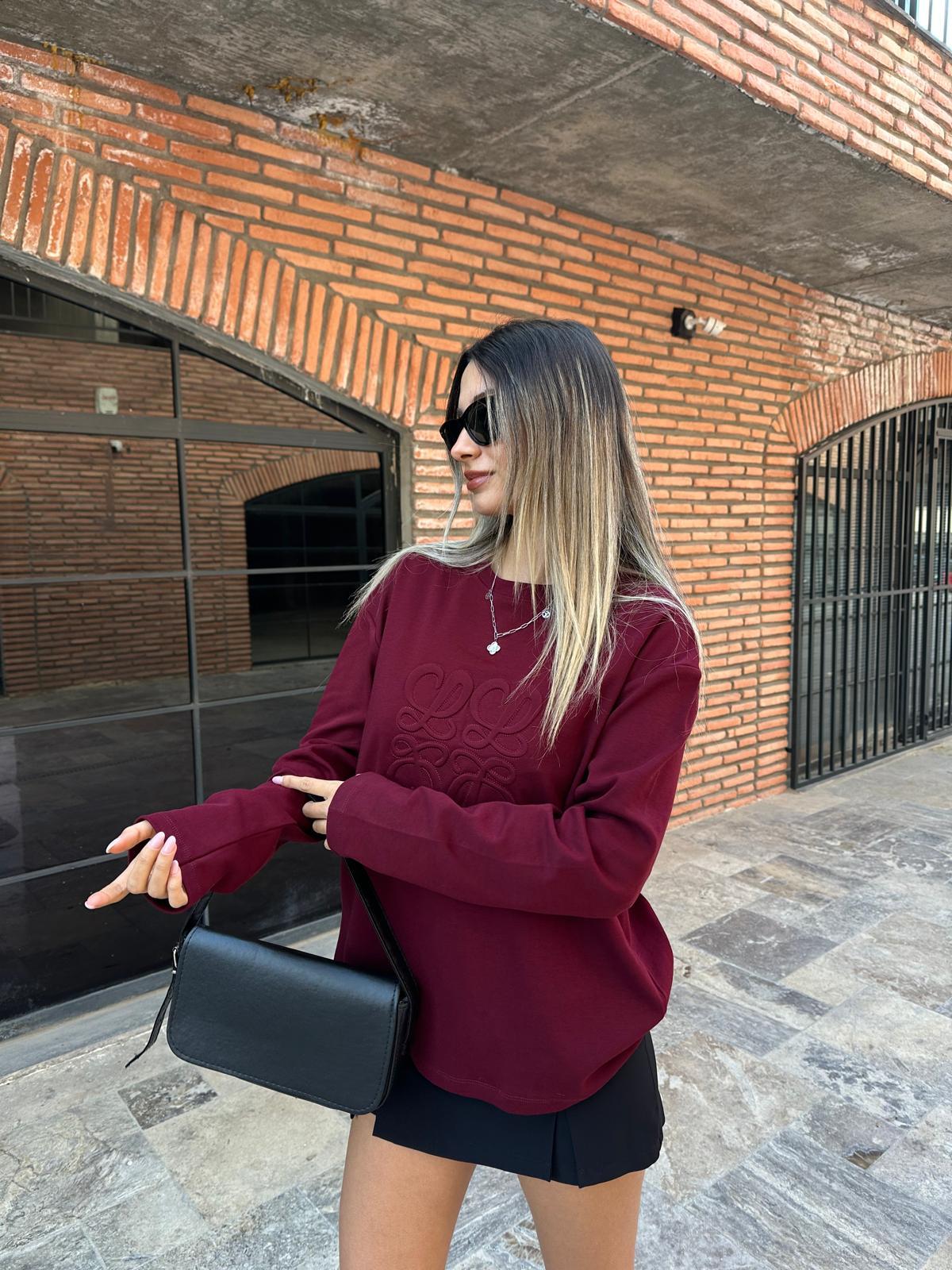 Kabartma Baskı Uzun Kol Sweat Bordo swt2023styq