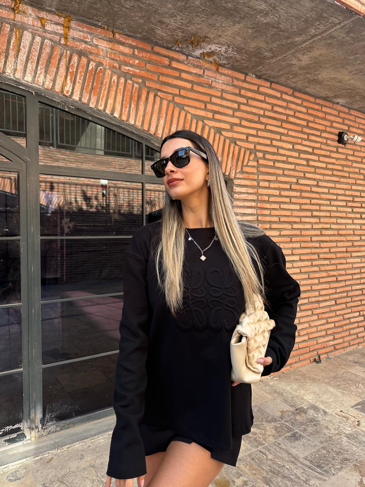 Kabartma Baskı Uzun Kol Sweat Siyah swt2023styq